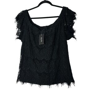 City Chic Top‎ women's Size 20 Black Lace Stretch Short Sleeve Summer Plus New